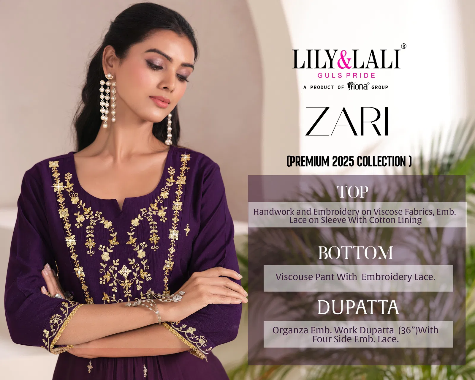 Zari by Lily and Lali Viscose Embroidered Kurti with Lining and Bottom Dupatta